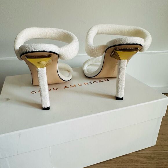 NIB Good American Terry High Heel Slide Sandals 9 White Spa Glam $179 - Picture 8 of 13